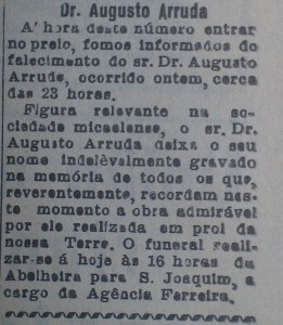 A primeira noticia a informar o falecimento no Jornal Açores 